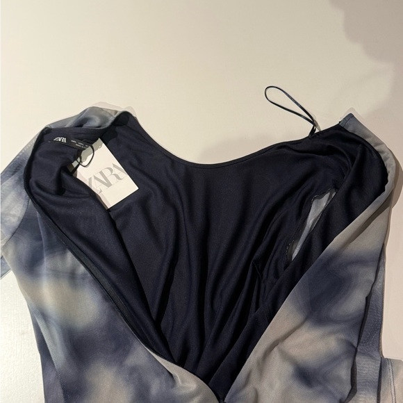 Zara Printed Tulle Long Sleeve Bodycon Dress Size L - Picture 9 of 10
